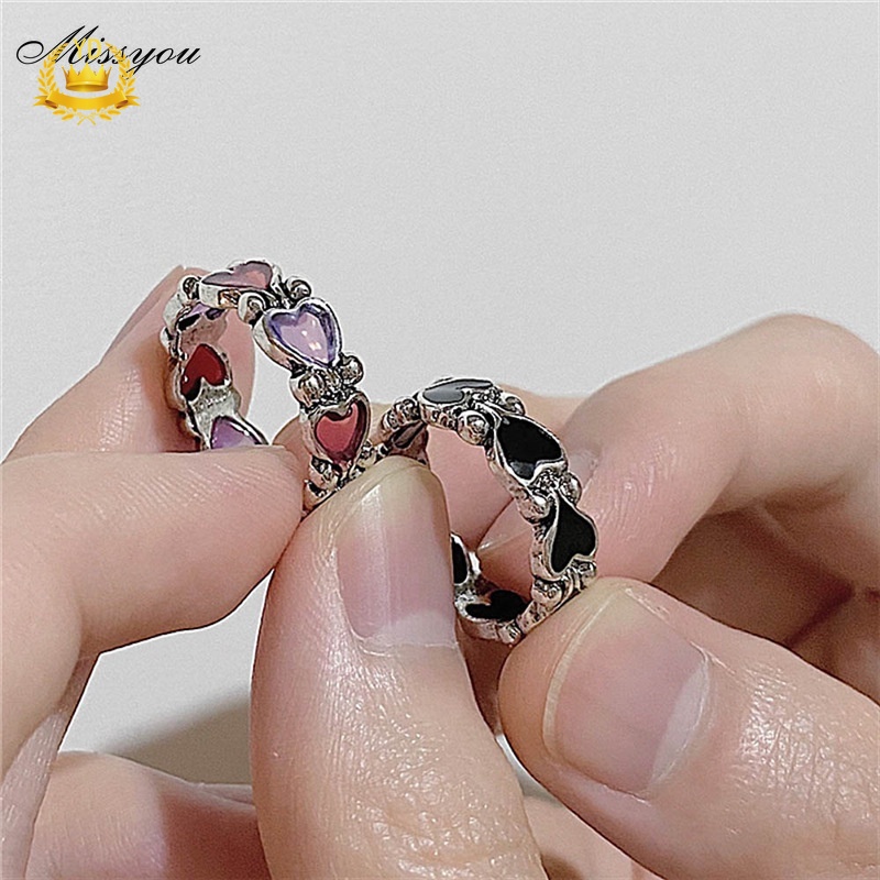 Nhẫn Hở Hình Trái Tim Màu Tối Phong Cách Nhật Bản Cổ Điển