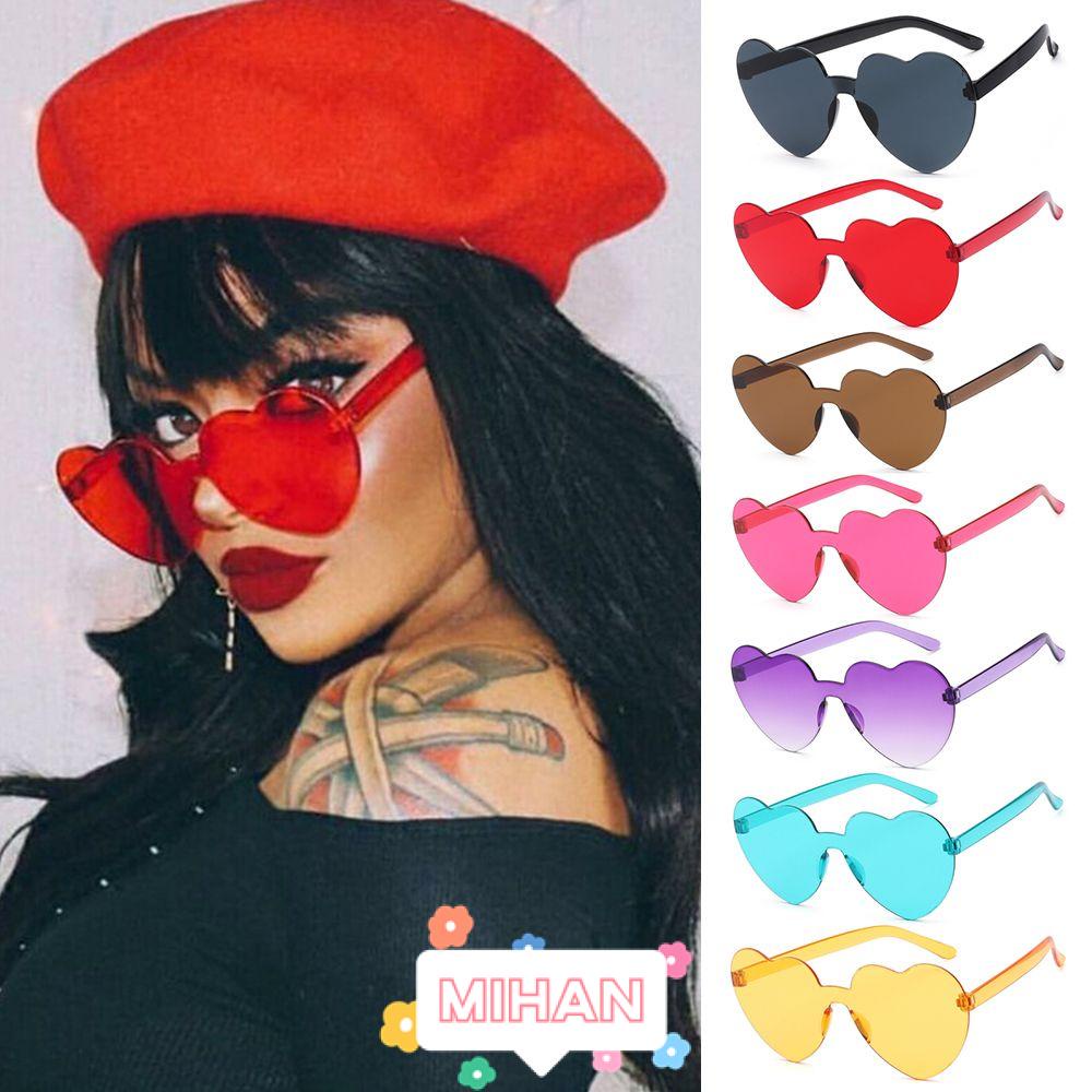 MIHAN1 Accessories Heart Glasses Party Favor Rimless Heart Sunglasses Trendy Transparent Candy Color Costume Eyewear Sunglasses for Women