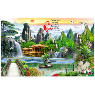 Tranh đính đá toàn bộ tự làm - Tranh thư pháp chữ Cội Nguồn