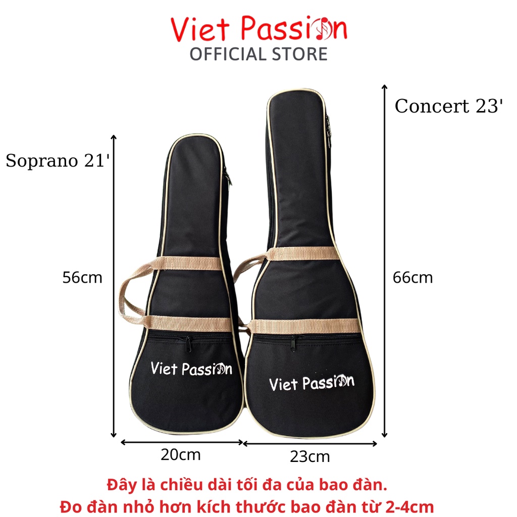 Bao đựng đàn ukulele Viet Passion 3 lớp chống nước nhiều màu dành cho đàn soprano, concert, tenor