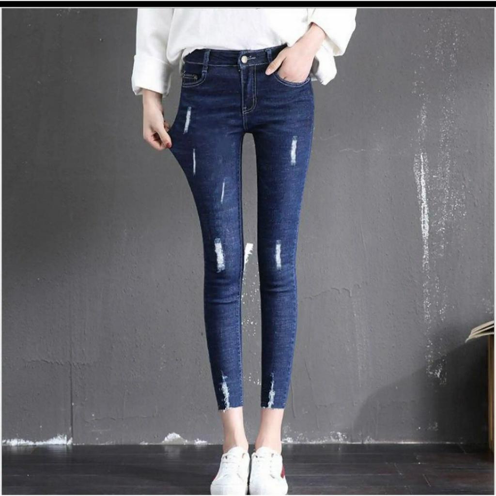 Quần jean nữ co giãn 9 tấc tua lai, quần bò 9 tấc