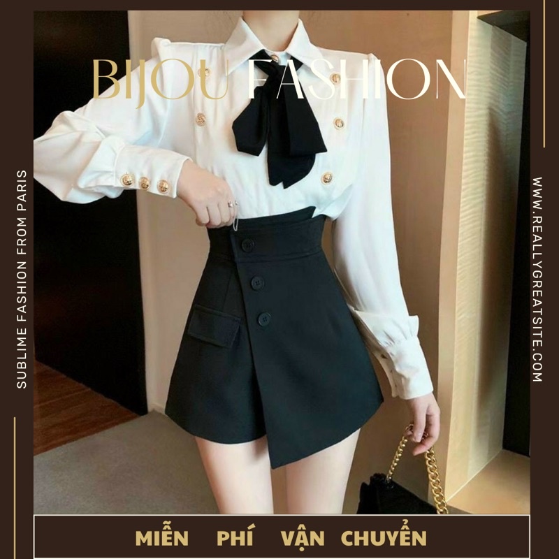 Quần Xooc Vạt Lệch 3 Khuy / Quần Giả Váy Vạy Lệch