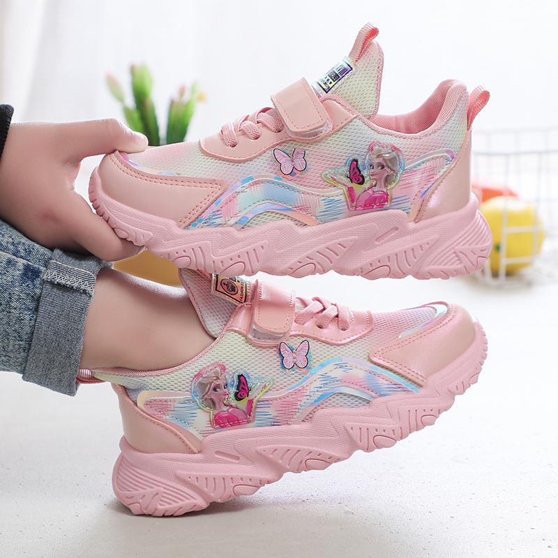 【Suge】Giày Thể Thao Vải Lưới Thoáng Khí Đế Mềm Chống Trượt In Hình Công Chúa Elsa Thời Trang Cho Bé Gái