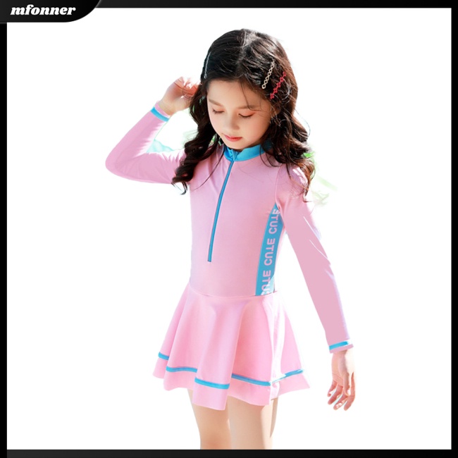 Bộ Đồ Bơi 2 Mảnh Gồm Đầm/Quần Short/Quần Short Có Khóa Kéo Mau Khô In Hoạt Hình Dễ Thương Cho Bé Gái