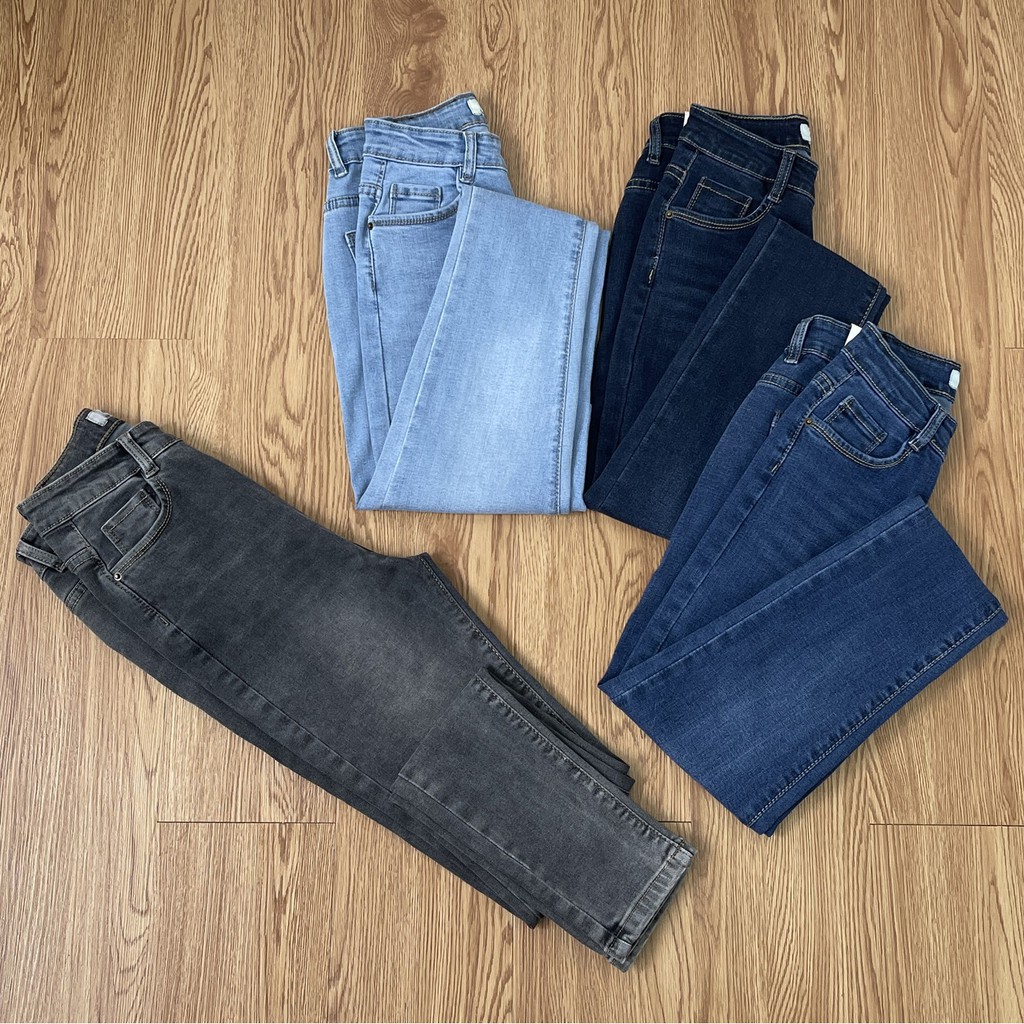 Quần jean nữ lưng cao co giãn có túi NPSHOP, quần bò cạp cao bigsize skinny jeans trơn dài basic