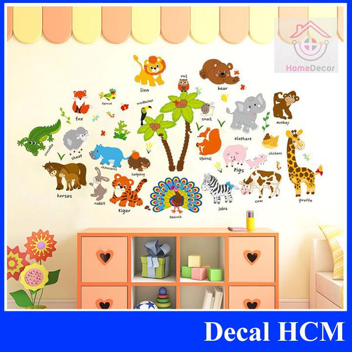 Decal dán tường vườn thú tiếng anh 3- trang trí phòng học -decalhcm