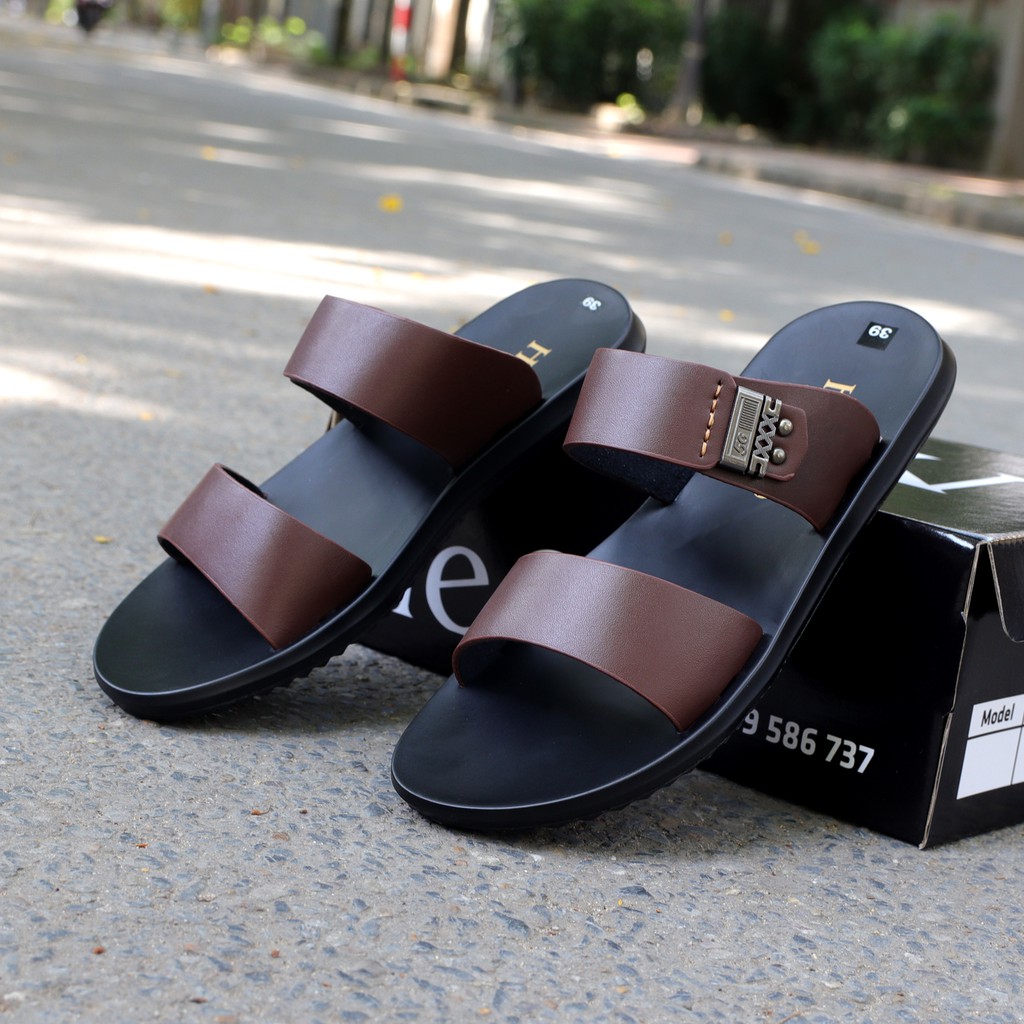 Dép nam da bò màu nâu, đế cao su mềm - HT.NeO2176na