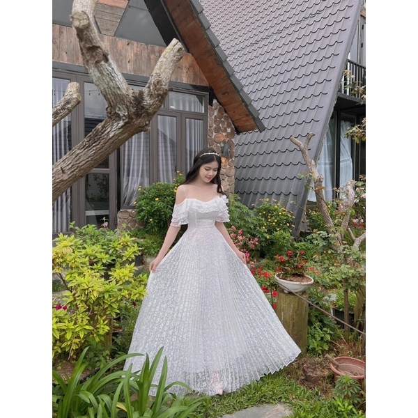 Đầm dư tiệc xếp ly dáng xoè hàng may 2 lớp lót toàn thân | BigBuy360 - bigbuy360.vn