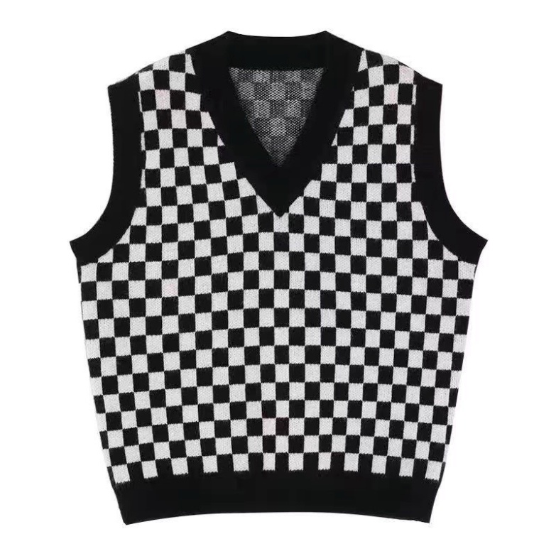 Áo gile nữ len khoác ngoài hoa văn kẻ caro cá tính tính năng động SA26 VINN_CLOSET