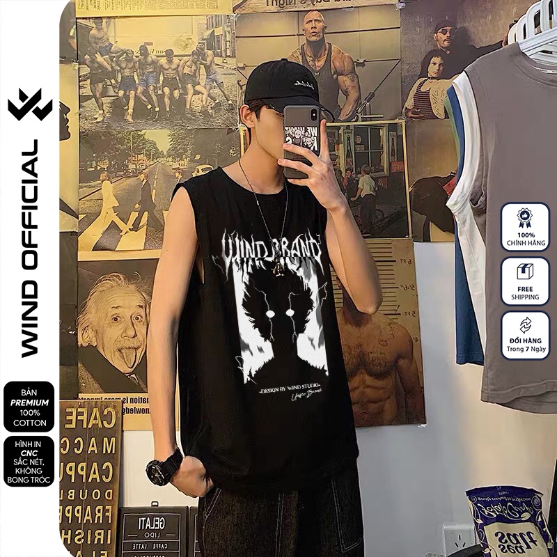 Áo thun sát nách WIND unisex form rộng tanktop 100% cotton oversize Anime 3 lỗ thời trang nam nữ