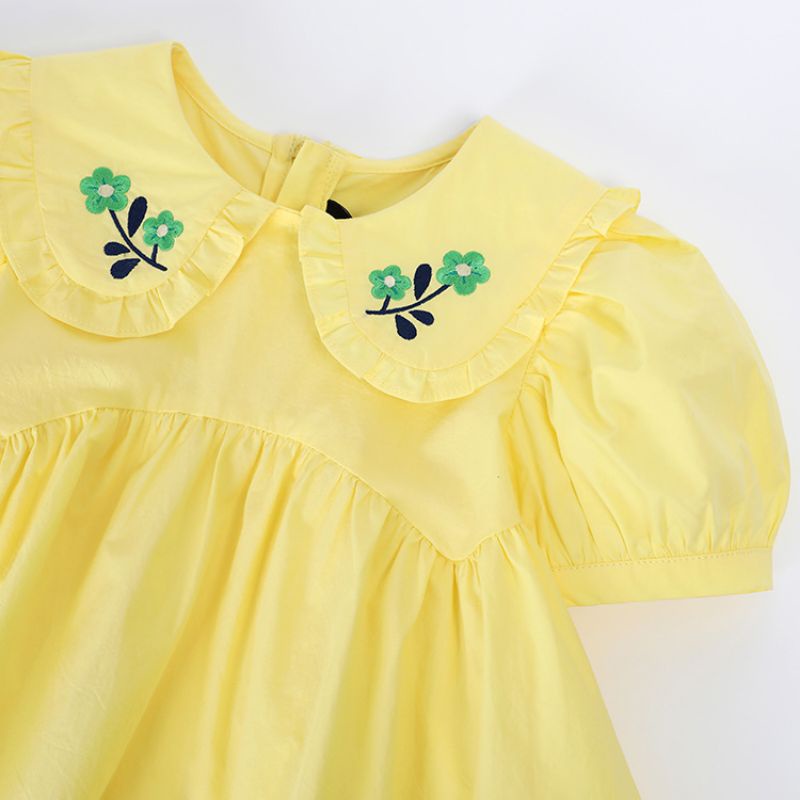 Đầm bé gái kèm băng đô vàng thêu