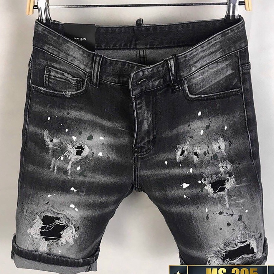 Quần short jean nam màu đen logo thêu chất bò - quần lửng bò nam co giãn thời trang cao cấp Tp_shop_87 ms226