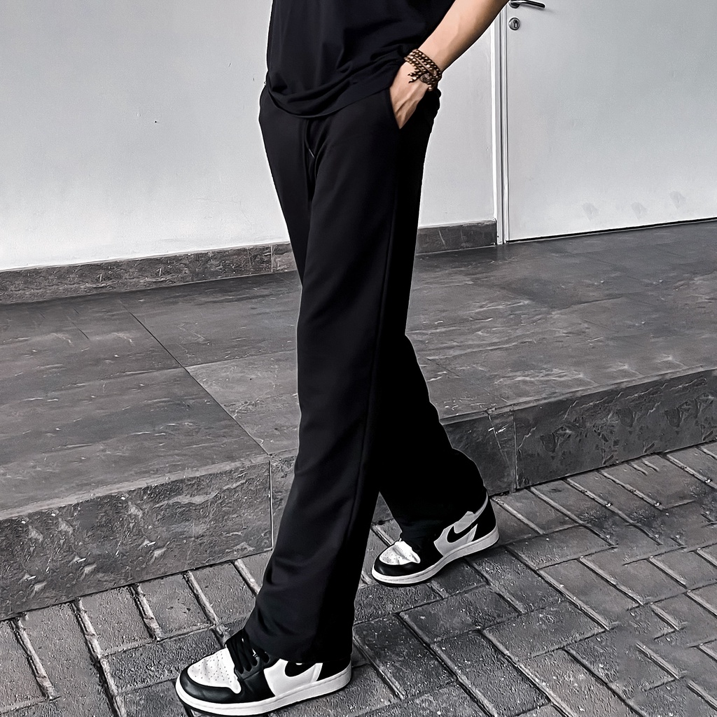 Quần Thun Trơn Dây Đen Unisex Chất Liệu 100% Cotton Form Suông Rộng Thoải Mái Phong Cách Đơn Giản
