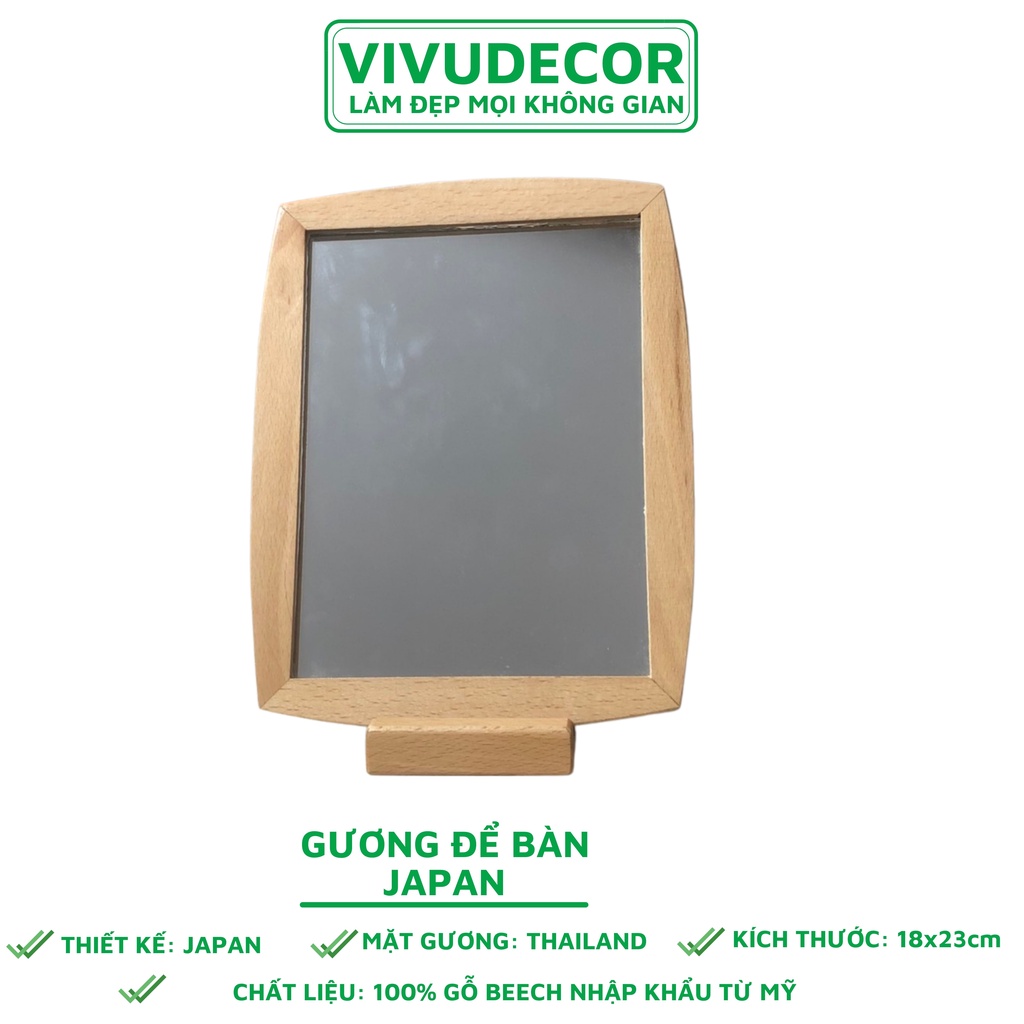 Gương để bàn Vivudecor 100% gỗ tự nhiên nhập khẩu từ Mỹ, Gương soi trang điểm cao cấp thiết kế theo phong cách JAPAN.