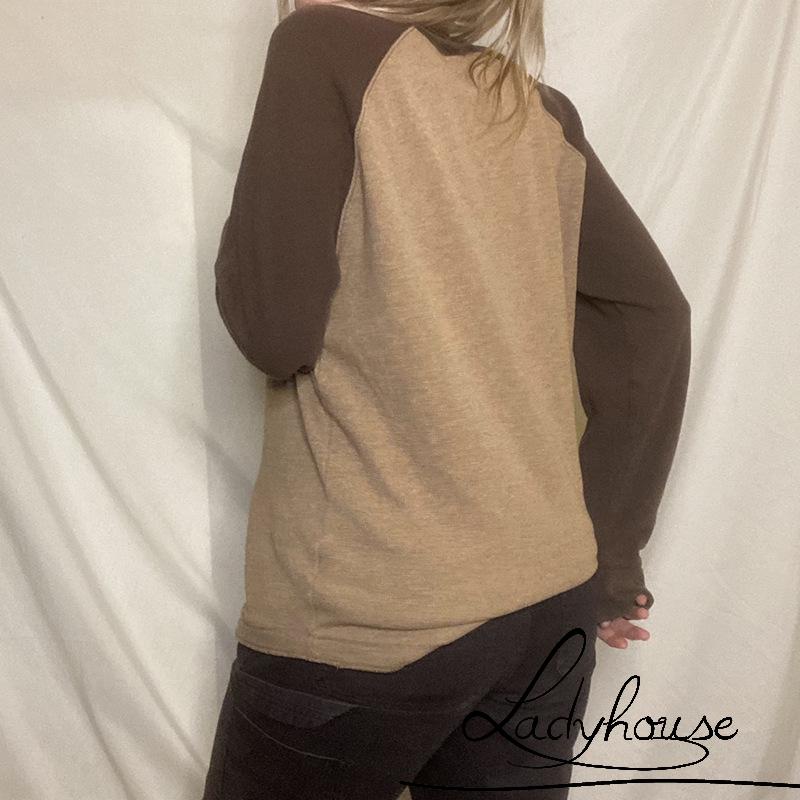 Áo Thun Raglan Tay Dài Cổ Tròn Màu Sắc Tương Phản Thời Trang Cho Nữ