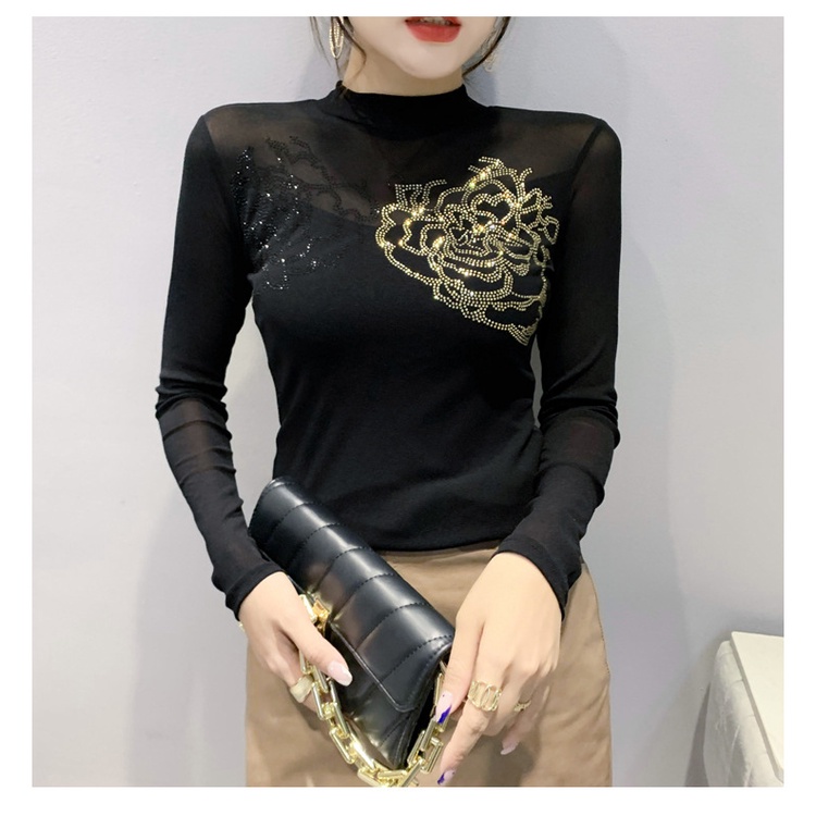 Áo lưới dài tay Áo thun dài tay nữ phối thời trang mùa thu cho