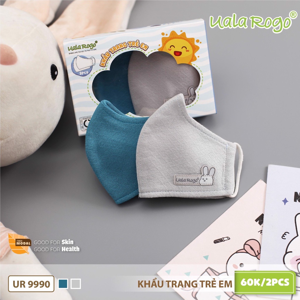 Khẩu trang 4 lớp set 2 cái vải modal cao cấp UALAROGO bảo vệ cho trẻ