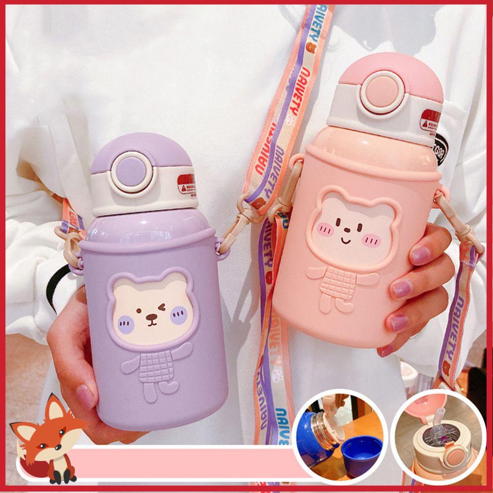 Bình Nước Giữ Nhiệt Bằng Thép Không Gỉ Kèm Ống Hút 450ml Nhiều Màu Sắc