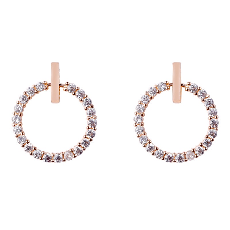 Bông tai bạc 925 hình tròn đính kim cương đơn giản phong cách Hàn Quốc cho nữ