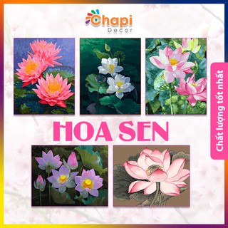 Tranh Tô Màu Số Hóa Hoa Sen, Tranh sơn dầu số hóa, Đã căng khung, Có dầu bóng, KT40x50cm | Chapi Decor