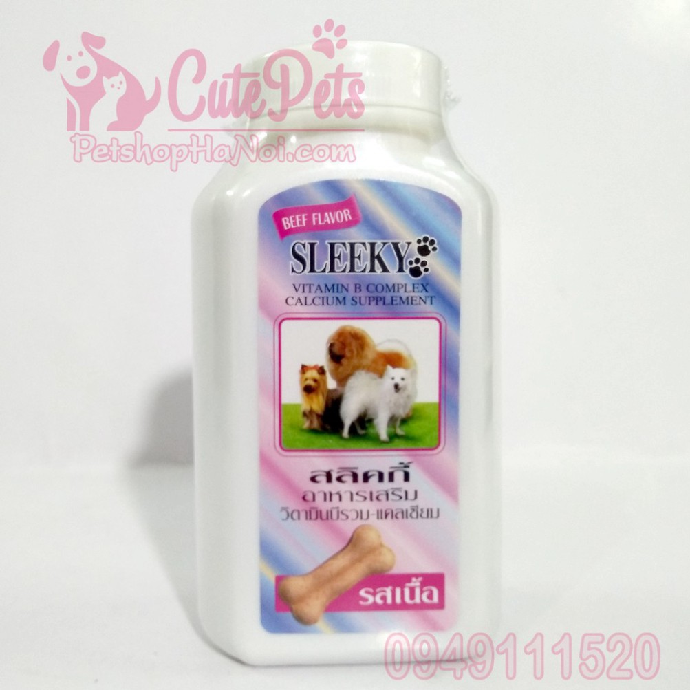 Viên Bổ xung Vitamin và canxi Sleeky lọ 140g Hàng thái - Vị Thịt Bò - CutePets Phụ kiện thú cưng Pet shop Hà Nội Hàng ch