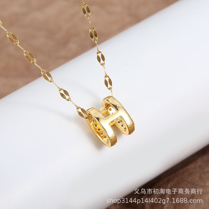 Vòng cổ Thép Titan 18K Mặt Chữ H Chống Gỉ Sét Cho Nữ