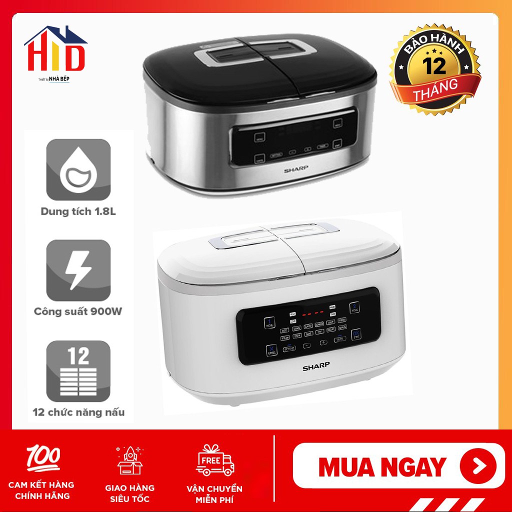 [HÀNG CHÍNH HÃNG] Nồi Cơm 2 Ngăn Đa Năng Sharp 1.8 lít KN-TC50VN-SL/WH Công suất 900W (mỗi bên 450W) nồi nấu đa năng