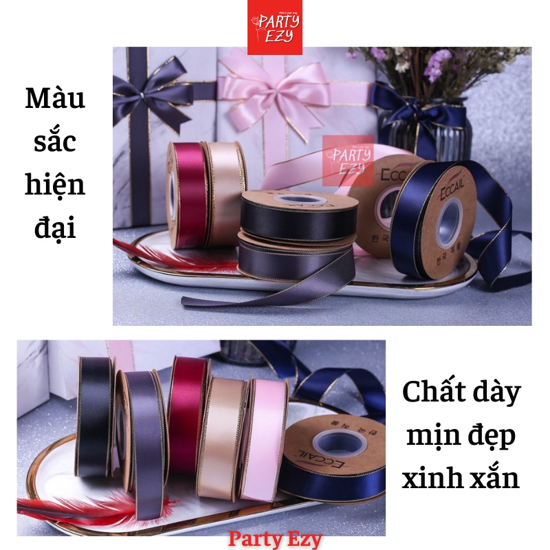 RUY BĂNG SATIN LỤA VIỀN KIM TUYẾN (2,2 CM) LOẠI ĐẸP- MÀU SẮC HIỆN ĐẠI