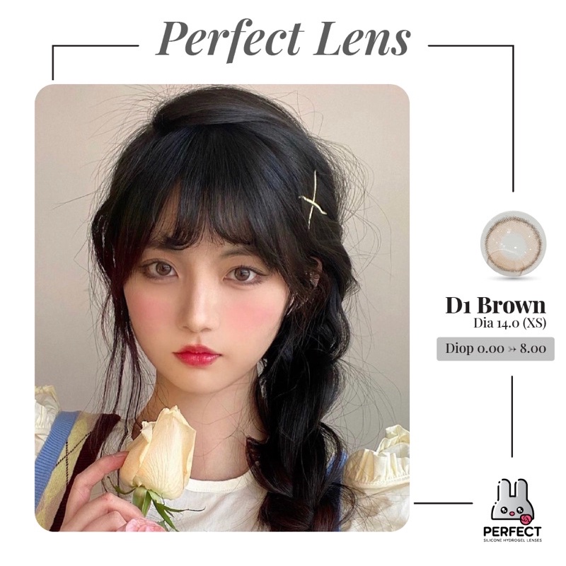 Lens ẢNH MẮT THẬT , Kính Áp Tròng D1 BROWN Có Độ Cận và Không Độ , DIA 14.0 XS , Dành Cho Mắt Nhạy Cảm Giá Sale