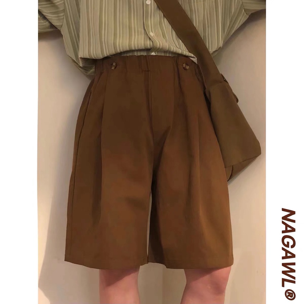 Quần short màu trơn phong cách Hàn Quốc thời trang đơn giản retro dáng rộng dành cho nam và nữ Simple Fashion quần short kaki nữ from rộng unisex quần đùi nam mặc nhà bigsize