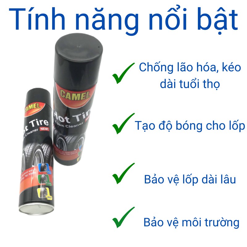 Chai xịt bóng vỏ, làm đen lốp xe và phục hồi nhựa nhám CAMEL HOTTIRE