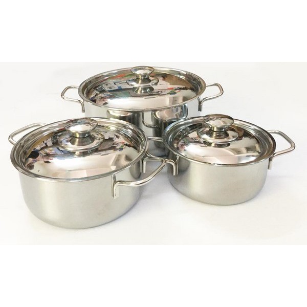 [DÀY DẶN] BỘ 3 NỒI 24cm 20cm 16cm NẮP INOX CAO CẤP DÙNG ĐƯỢC BẾP TỪ - BA NỒI BA NẮP INOX VIỆT NAM BẢO HÀNH 30 DAY