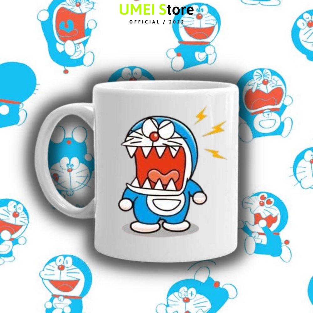 Cốc sứ in hình, cốc Doraemon tức giận tráng men dùng làm quà tặng, uống nước hàng ngày