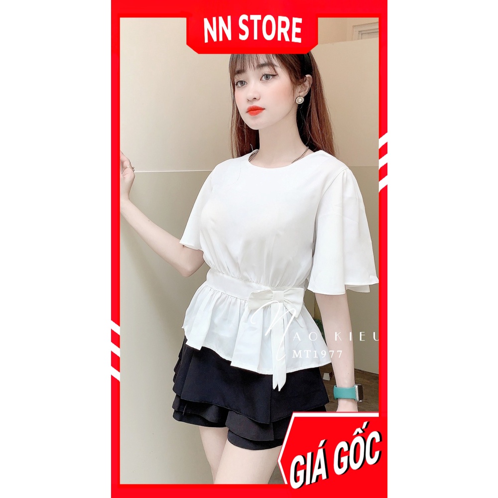 Áo kiểu công sở nữ vải MT siêu mềm mịn tay loe phối nơ nhiều màu dễ thương MT1977