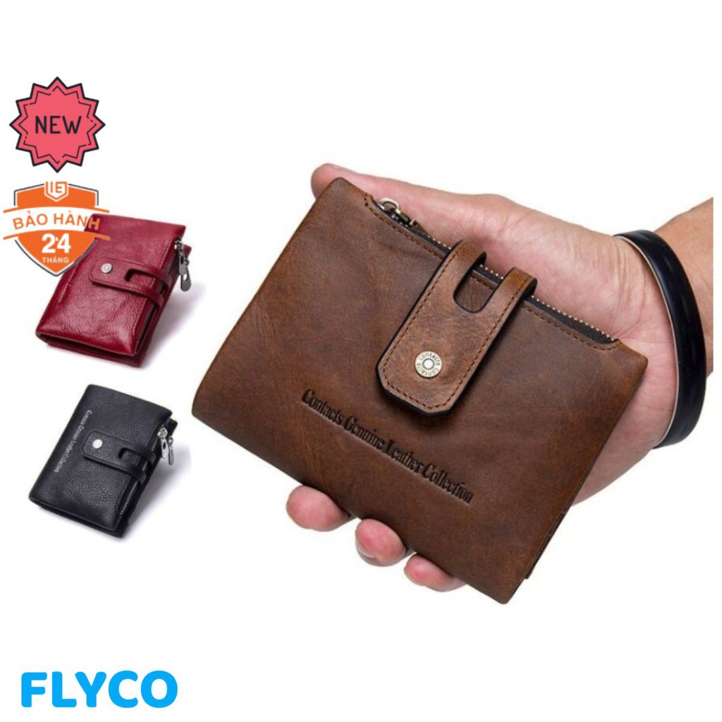 2022 Contac N1238 - Bảo Hành 2 Năm - Bóp Ví Đứng Da Ngựa Điên Men Wallet Genuine Bò - Nam Nữ