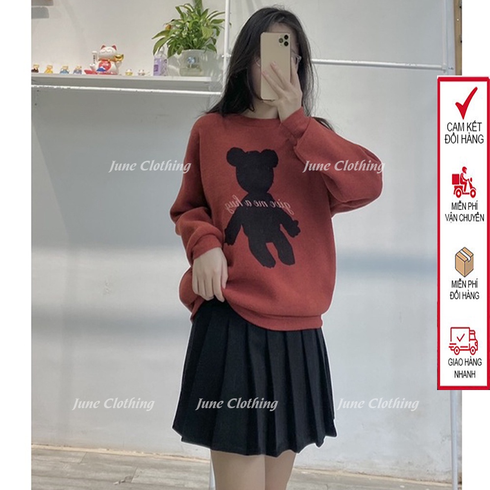 Áo len nữ Bella18 hình gấu siêu xinh len mềm mịn dày dặn