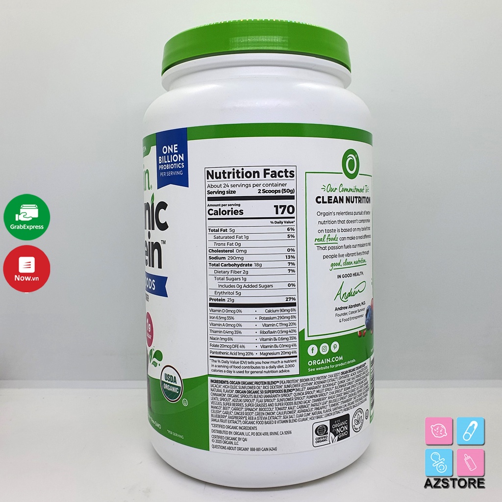 Bột Protein hữu cơ Orgain Organic Protein - Protein hữu cơ tốt nhất hiện nay