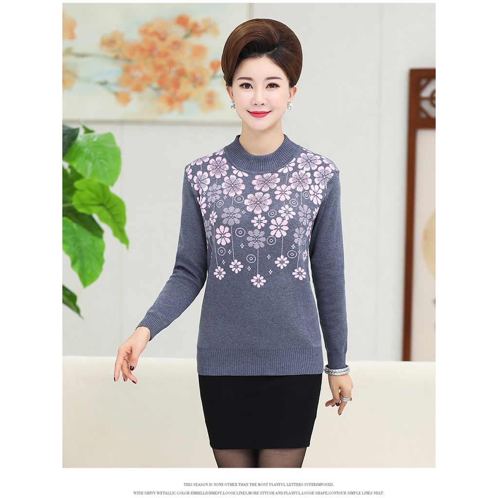 Áo kiểu trung niên nữ_ Áo ấm thu đông cổ cao phối họa tiết sang trọng cho bà cho mẹ (Hàng sẵn) | BigBuy360 - bigbuy360.vn