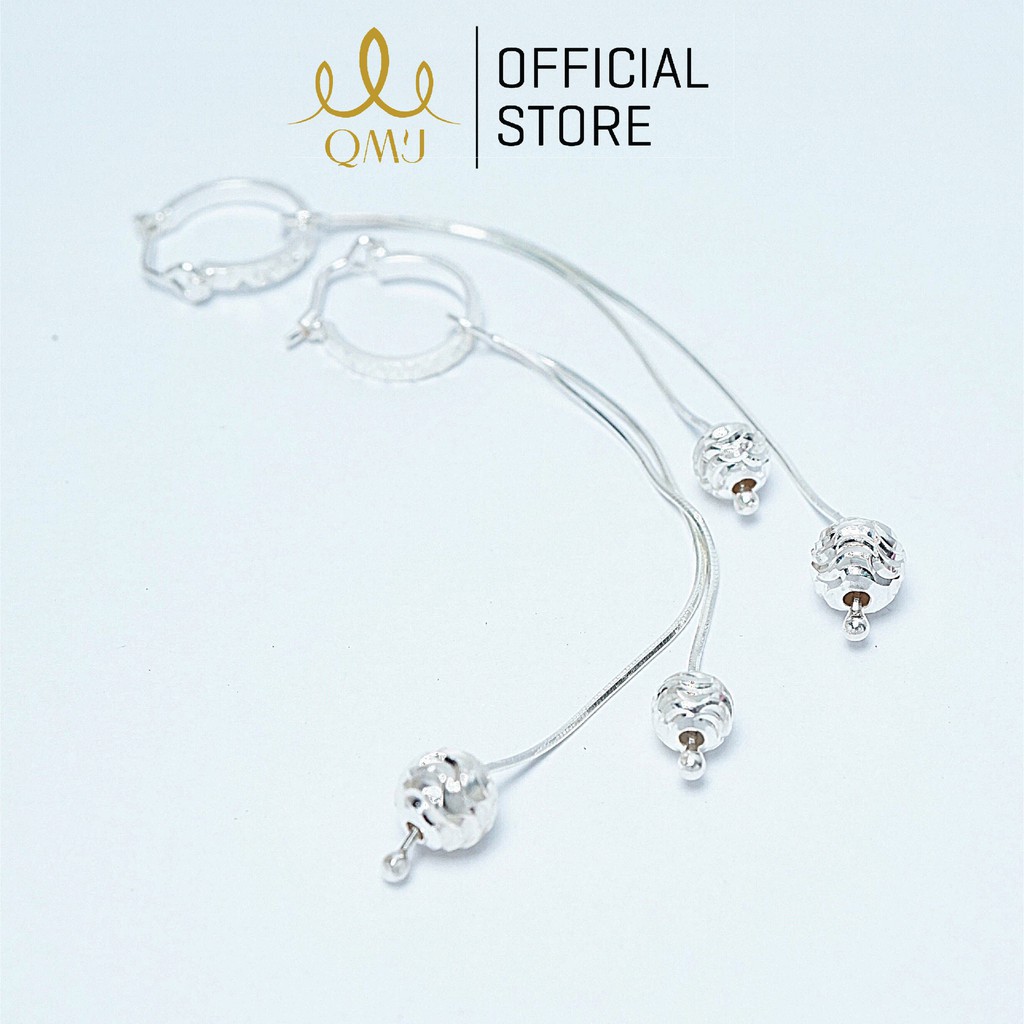 Bông tai bạc QMJ Dáng dài mix bi phay thanh lịch Q194