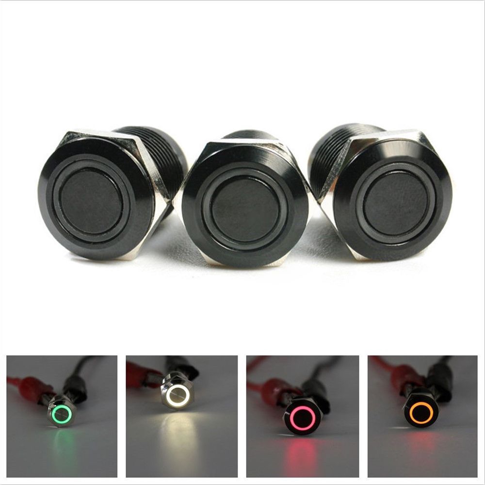 JANE Waterproof Electronics 12V 4Pin Metal Aluminum Black 12mm Push Button