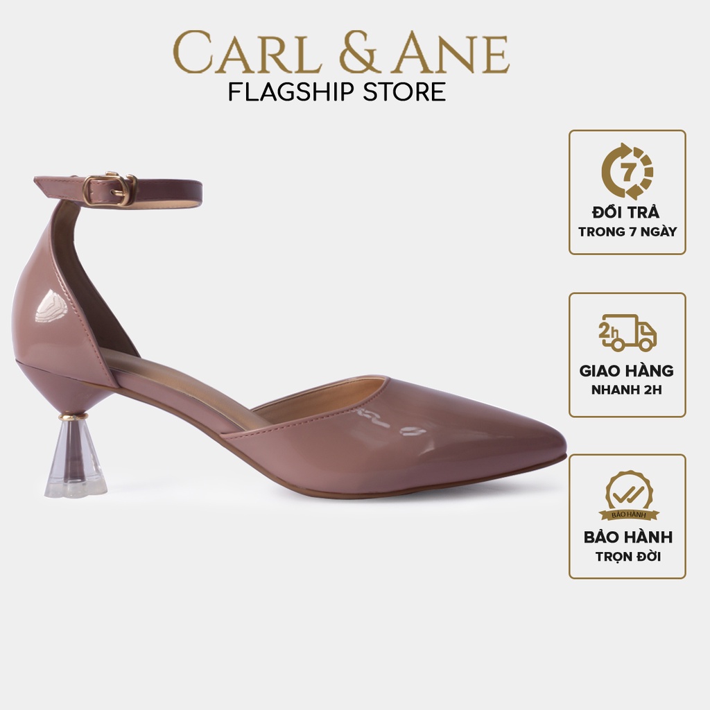 Carl &amp; Ane - Giày cao gót bít mũi phối dây cao 6cm màu hồng ruốc - CL012