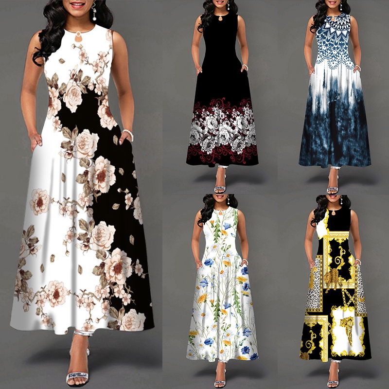 Đầm Maxi Dài Không Tay In Họa Tiết Bohemian Cổ Điển Hàng Mới Dành Cho Bạn Nữ