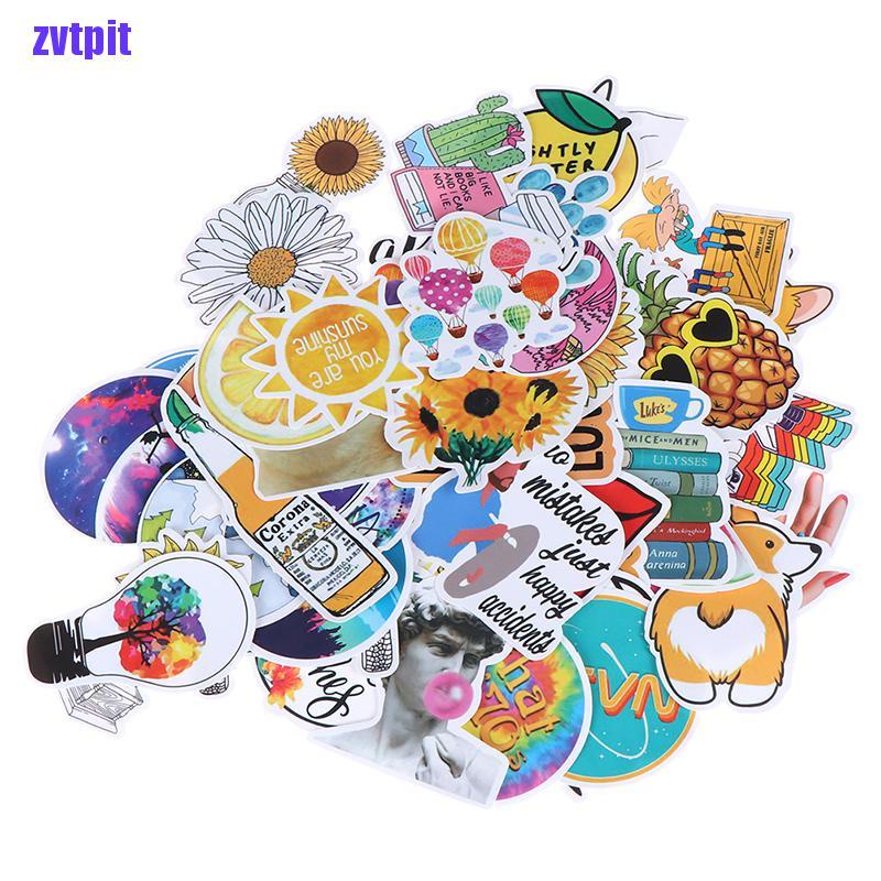 Set 53 Miếng Dán Trang Trí Sổ Tay / Va Li / Đàn Ghi Ta / Laptop Màu Vàng Nhạt Diy