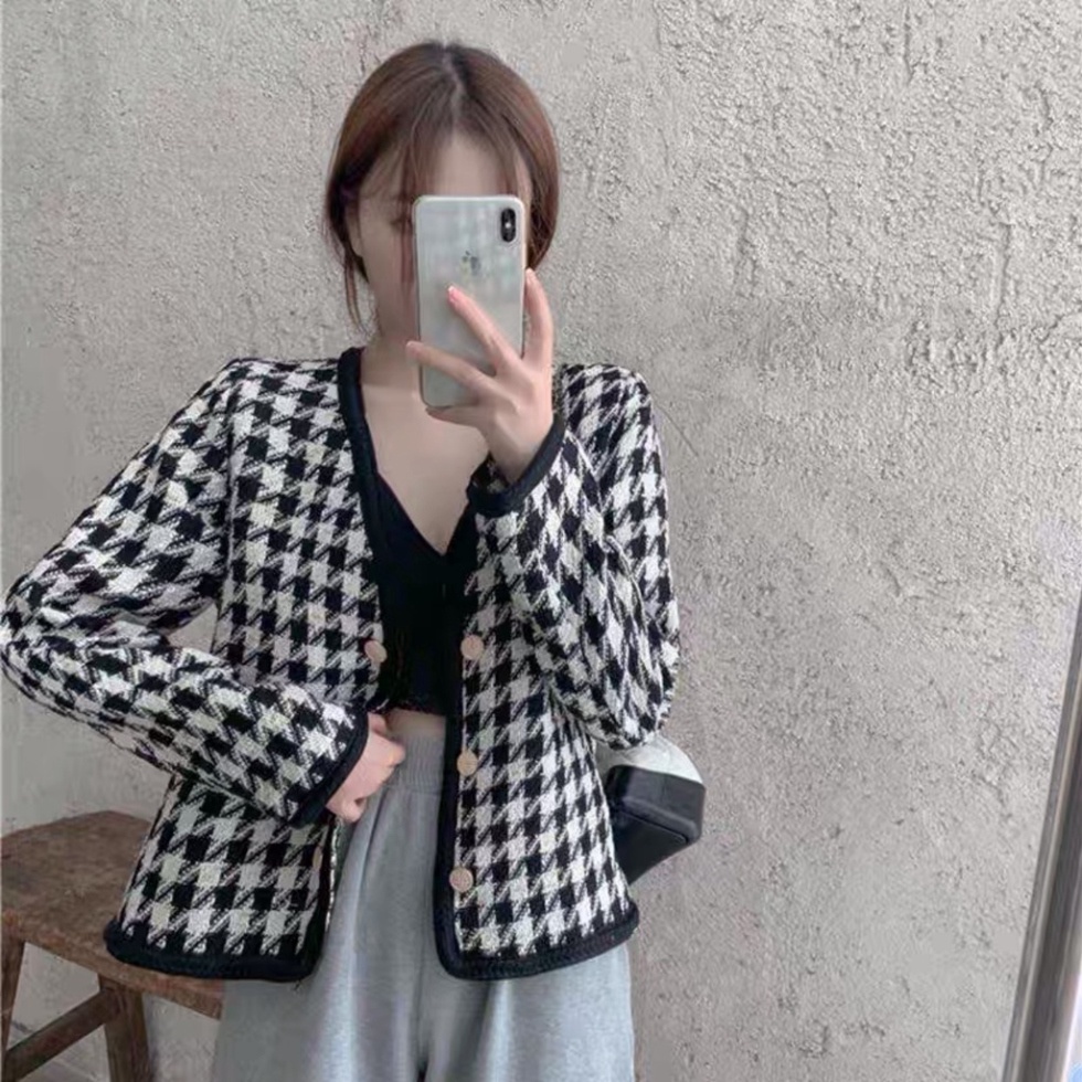 Áo dạ tweed cổ V họa tiết phong cách tiểu thư thu đông 2021_ có VIDEO thật | BigBuy360 - bigbuy360.vn