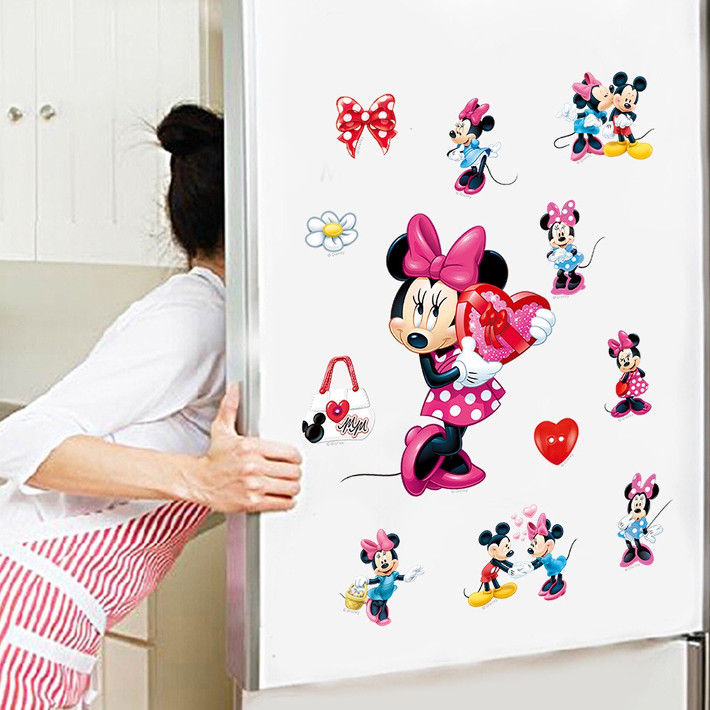 Miếng dán tường trang trí hình chuột Mickey Minnie xinh xắn chống thấm nước tháo gỡ