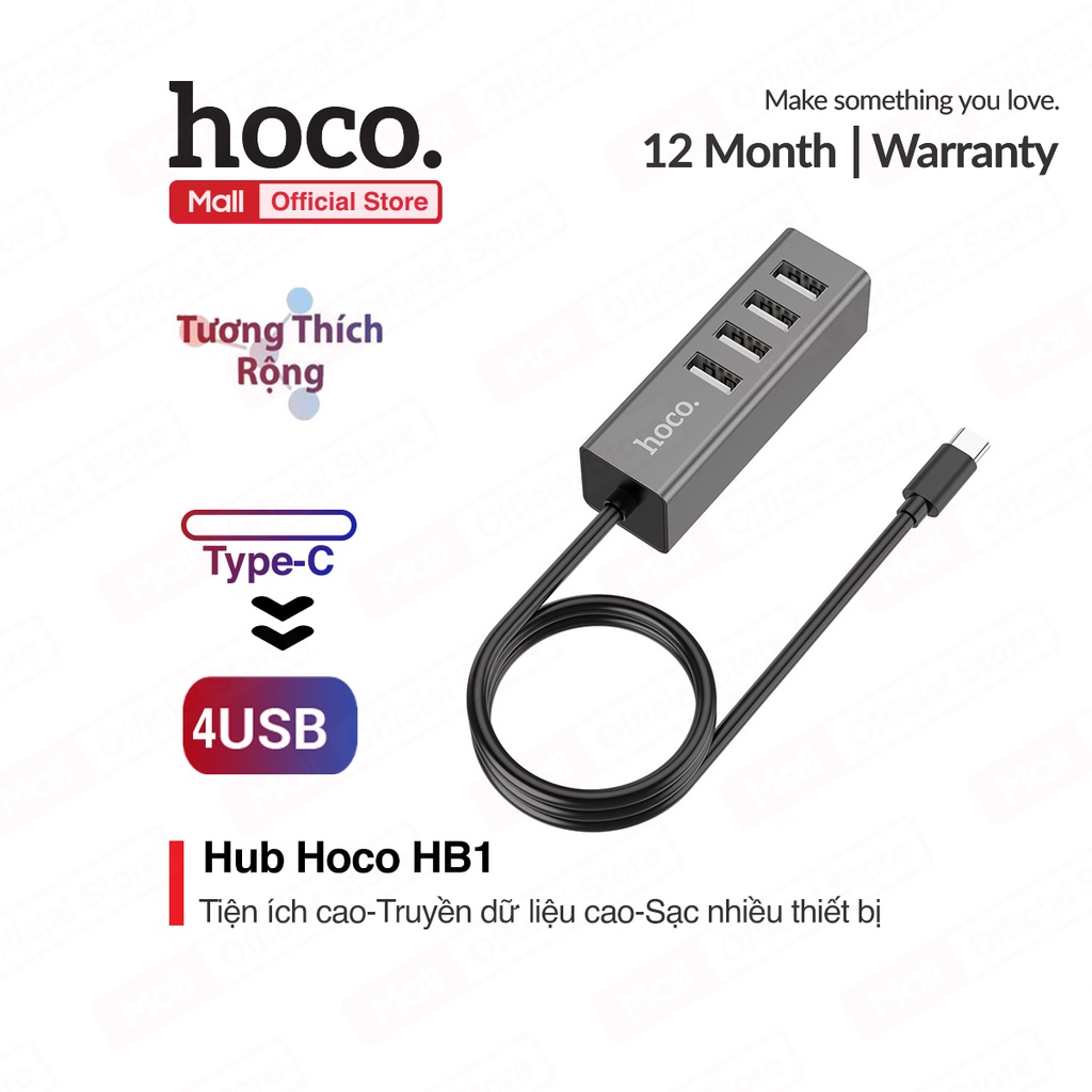 HUB 4 cổng USB Hoco HB1 tương thích cao chất liệu vỏ hợp kim nhôm cao cấp