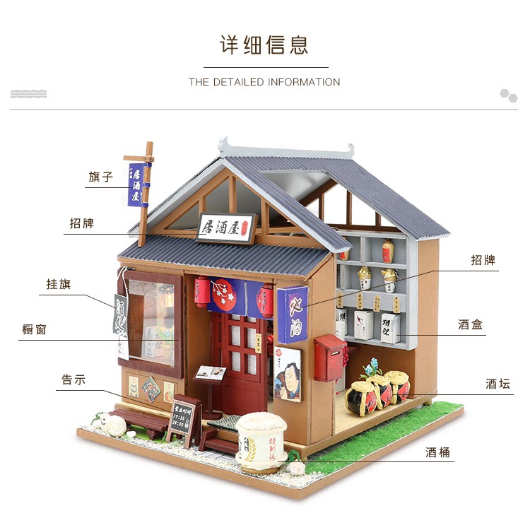 Mô hình nhà gỗ búp bê Tự, Bộ đồ chơi búp bê thu nhỏ với nội thất, làm Nhà thủ công Sưu tầm cho sở thích M37