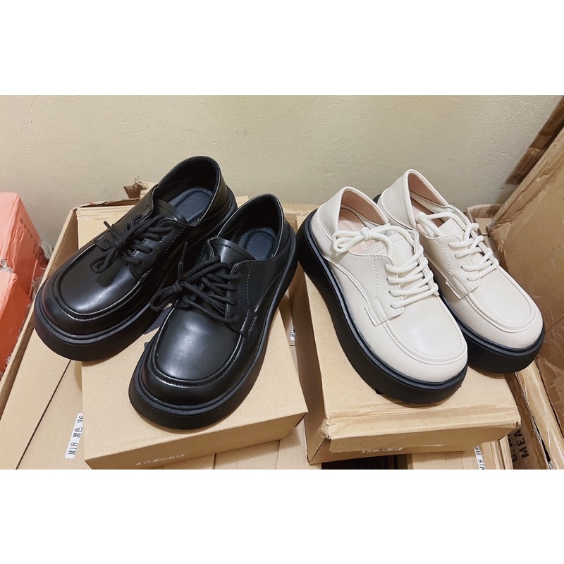 [Hàng sẵn⚡️Ảnh thật] Giày da độn đế 5cm phong cách Retro Pháp HRT250