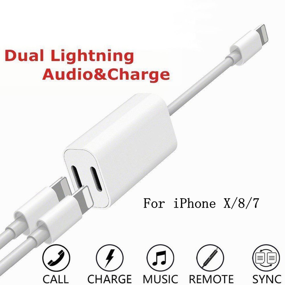 Cáp sạc chia cổng tai nghe Lightning 1 sang 2 cho iPhone 7 7 Plus