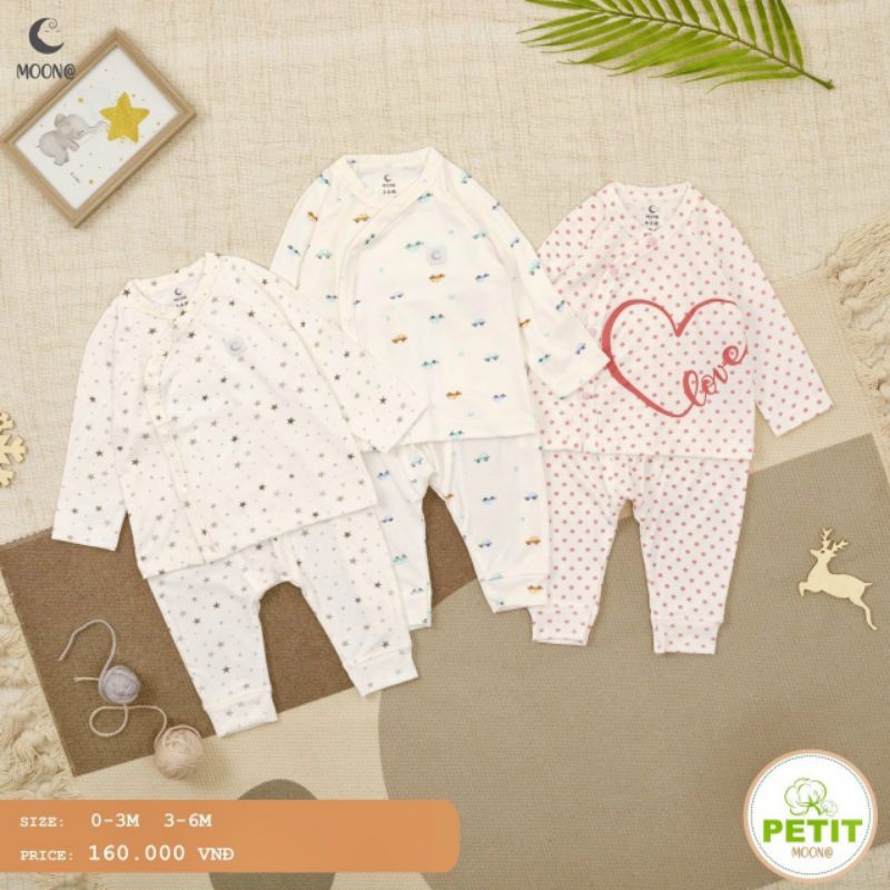 Moon -  Bộ Moon dài tay cài chéo vải petit cho bé sơ sinh 3-7kg